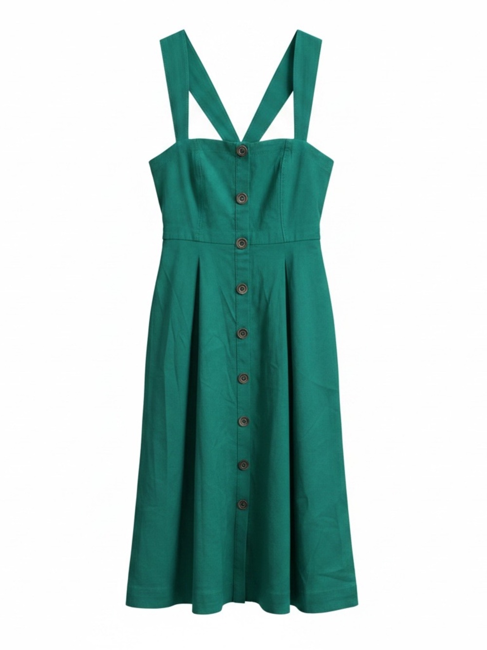 Anthropologie Maeve Green Midi Dress w/ Tortoiseshell Buttons& Pockets. Size 10